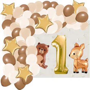 Balónek SADA BALÓNKŮ K 1. NAROZENINÁM GIRLANDA MEDVÍDEK SRNKA OBLOUK DEKORACE BALÓNKY BANNER