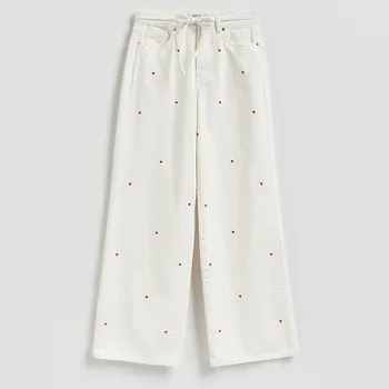 Dámské džíny Reserved - Džíny wide leg s výšivkou - bílá - 158IL-00J - 158IL-00J-36