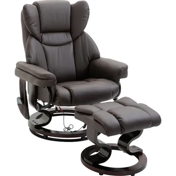 Masážní křeslo Polohovací křeslo HOMCOM s podnožkou, otočné TV křeslo o 360° s masáží, funkce polohování, masážní křeslo s boční kapsou, polohovací křeslo, umělá kůže do obývacího pokoje hnědá