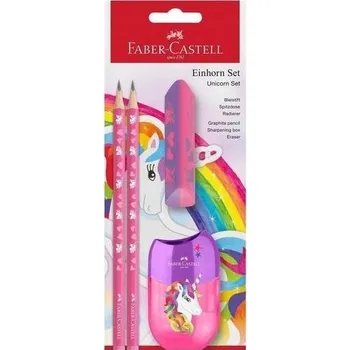 Grafitová tužka ŠKOLNÍ SADA JEDNOROŽEC 2 X TUŽKA OŘEZÁVÁTKO GUMA BLISTR FABER-CASTELL