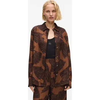 HALENKA KARL LAGERFELD PRINTED FLUID BLOUSE GRAPHIC FAN FRIAR BROWN