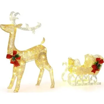 Dekorativní svítidlo Svítící vánoční sáně a sob CM24921DE, 81,5 x 37 x 121,5 cm - A COSTWAY