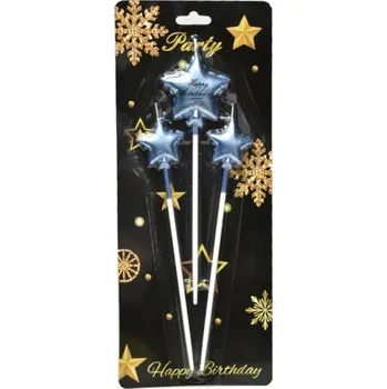 Dortová svíčka Narozeninové SVÍČKY modré HAPPY BIRTHDAY 3ks OSLAVA NAROZENINY PÁRTY