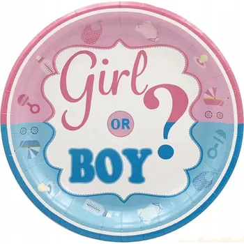 Talíř Papírové talířky na jedno použití GIRL OR BOY? 23 cm 10 Ks Baby Shower
