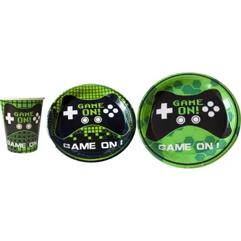 Talíř SADA NÁDOBÍ GAME ON HRNÍČKY TALÍŘE 23cm 18ks ZELENÁ PODLOŽKA KONZOLE