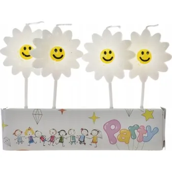 Dortová svíčka Narozeninové svíčky bílé usměvavé kytičky na dort 4 ks narozeniny