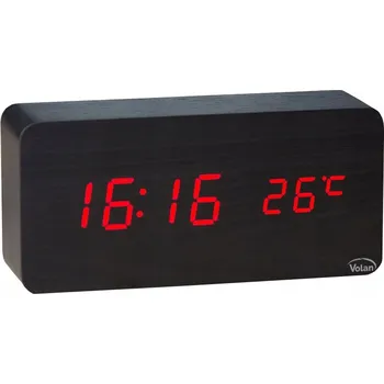 Budík Dřevěný Budík Elektronický LED Digitální Stolní – TEPLOMĚR + DATUM