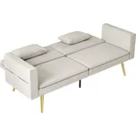 HOMCOM Dvoumístná rozkládací pohovka HOMCOM, polohovatelné opěradlo, měkké polštáře, sametový potah, do obývacího pokoje, pokoj pro hosty, béžová barva