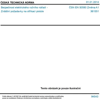 ČSN EN 50580 Změna A1 - Bezpečnost elektrického ručního nářadí - Zvláštní požadavky na stříkací pistole - Tisk