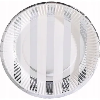 Talíř Papírové talířky STŘÍBRNÉ PRUHY 18cm na párty