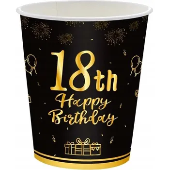 Jednorázové nádobí Papírové kelímky 18. narozeniny 250ml 6 Ks PÁRTY OSLAVA OSMNÁCTINY