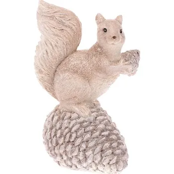 Béžová figurka veverky na šišce z polyresinu se třpytkami Barva: Béžová