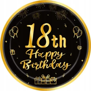 Party nádobí Talířky na jedno použití 18. narozeniny HAPPY BIRTHDAY 18 cm 6 Ks IMPREZA PARTY