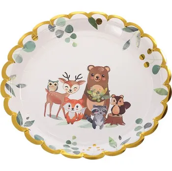 Talíř Papírové talířky na jedno použití 23 cm 6 Ks PÁRTY OSLAVA LESNÍ ZVÍŘATA
