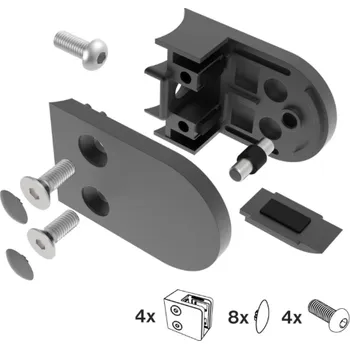 Zábradlí Hahn Steel Držák skla 63x45mm pro sloupek O42,4 mm, model 25P – SET 4 ks, nerez AISI 304, černá RAL 9004