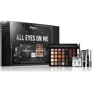 Oční linky BPerfect All Eyes On Me BPerfect Synchronised paleta očních stínů 46.2 g + oboustranný štětec 1 ks + podkladová báze pod oční stíny 15 ml + Galactic krémová tužka na oči 1,2 g + vyživující řasenka 9 ml + umělé řasy 1 pair + transparentní gel na obočí 10 m
