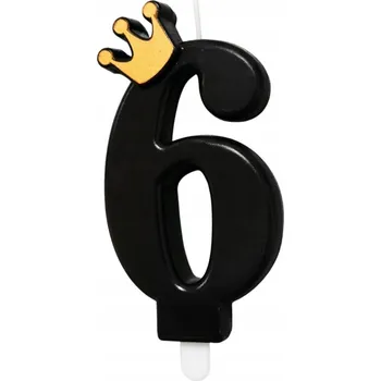 Svíčka SVÍČKA ČERNÁ ČÍSLICE SE ZLATOU KORUNKOU 6 ŠEST ŠESTI PARTY NAROZENINY