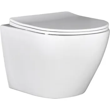 Klozet WC mísa závěsná LAVEO DESNA, klozet bez oplachového kruhu se sedátkem s pomalým sklápěním