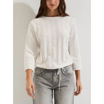 Dámský svetr Sinsay - Svetr s kamínky a zavazováním - krémová - 678GZ-01X - 678GZ-01X-XXL