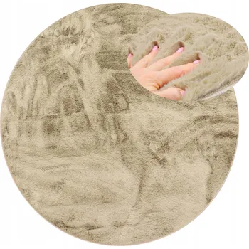 Koberec PLYŠOVÝ KOBEREC KOŽEŠINA KRÁLÍKA MĚKKÝ SAMETOVÝ RABBIT BÉŽOVÝ KULATÝ 80 cm