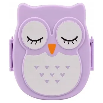 Svačinový box SVAČINOVÝ BOX BOX S PŘIHRÁDKAMI Krabička na svačinu SOVA FIALOVÁ