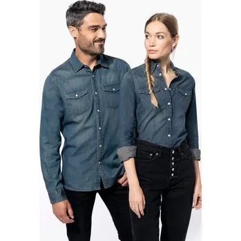 Pánské tričko KARIBAN Denim košile s dlouhým rukávem, M - SKLADEM Velikost: M