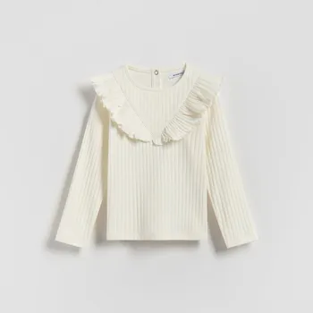 Dětská móda Reserved - Žebrované tričko s volánem - krémová - 884HT-01X - 884HT-01X-104