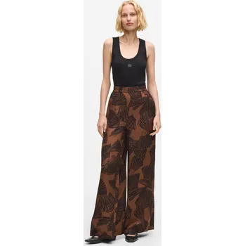Dámské kalhoty KALHOTY KARL LAGERFELD PRINTED FLUID PANTS GRAPHIC FAN FRIAR BROWN