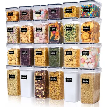 Dóza na potraviny SADA 24x PRŮHLEDNÝCH DÓZ NA POTRAVINY + ŠTÍTKY