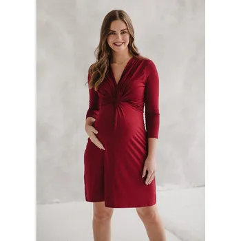 Těhotenské šaty Elegantní těhotenské a kojicí šaty 3v1 Loop – bordó, 3/4 rukáv Velikost: S