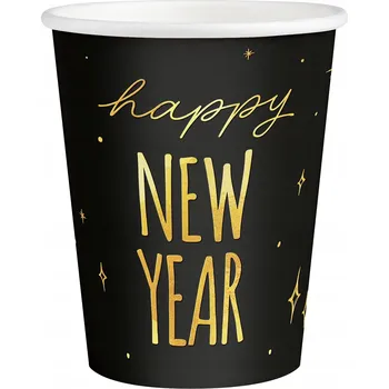 Party nádobí Papírové kelímky Happy New Year černo-zlaté 220 ml 6 Ks Silvestr Nový Rok
