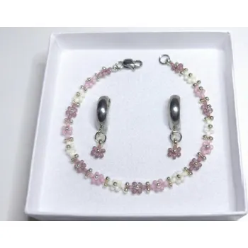 Souprava šperků Bellakvět Sada "Viola" - Náramek & Náušnice | Miyuki & Ocel Velikost: M 17 cm