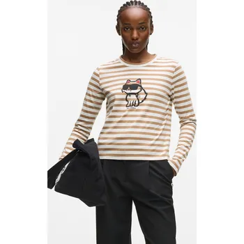 TOP KARL LAGERFELD IKON PRINT STRIPE LSLV TOP CANNOLI CREAM-NOUGAT