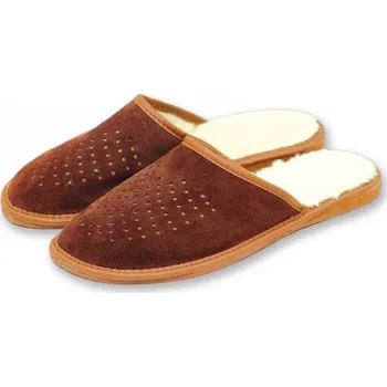 Pánské pantofle Pánské kožené pantofle s vlnou - 40