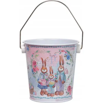 Velikonoční dekorace Velikonoční kyblík s motivem zajíčků – dekorace a dárek 10x10,5 cm