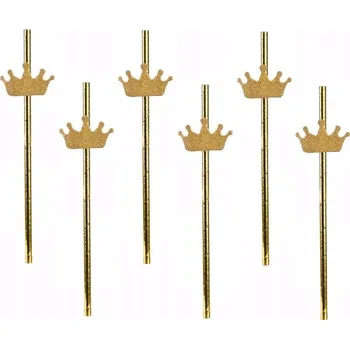 Brčka Papírové brčka zlaté s korunkou eko eco 6 Ks