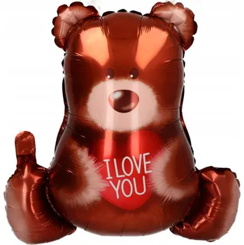 Balónek Velký fóliový balónek ve tvaru hnědého MEDVÍDKA S SRDÍČKEM, Valentýn, 45 cm