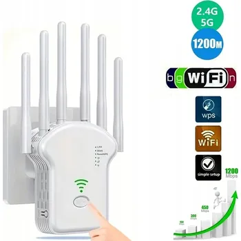 SILNÝ ZESILOVAČ Wi-Fi SIGNÁLU Repeater 1200 Mb/s 2,4 GHz 5 GHz Dvoupásmový