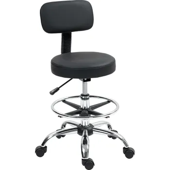 HOMCOM Kancelářská židle, kompaktní otočná židle, výškově nastavitelná, s podnožkou, otočná o 360°, imitace kůže, kov, černá barva