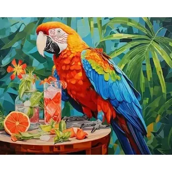 Obraz Diamantová Výšivka Papoušek Džus Pták Mozaika Diamond Painting Sada