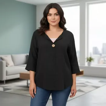 Dámská košile Dámská černá bavlněná košile s 3/4 rukávem uni velikost L-XXL R1565