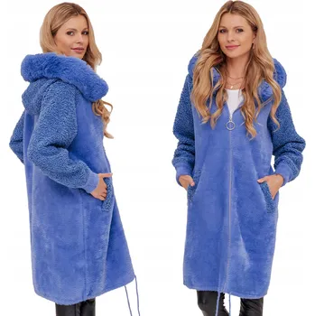 Dámský kabát Soprato dámský modrý kabát oversize s kapucí univerzální velikost