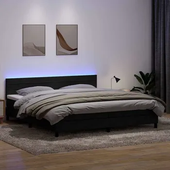 vidaXL Box spring postel s matrací a LED růžová 180x220 cm samet