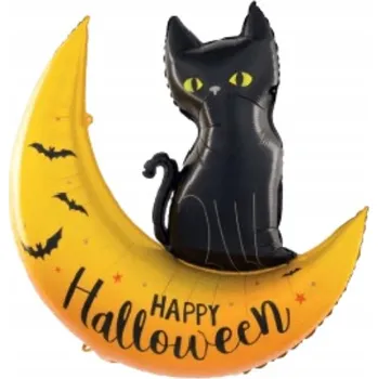 Balónek VELKÝ FÓLIOVÝ BALÓN MĚSÍC KOČKA HAPPY HALLOWEEN 76 X 88 cm XL
