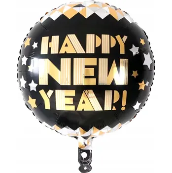 Balónek Fóliový balónek kulatý černý kruh ŠŤASTNÝ NOVÝ ROK hélium 45 cm Nový rok