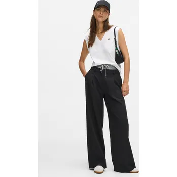 Dámské kalhoty KALHOTY KARL LAGERFELD IKON DOUBLE WAISTBAND PANTS BLACK/GREY MELANGE