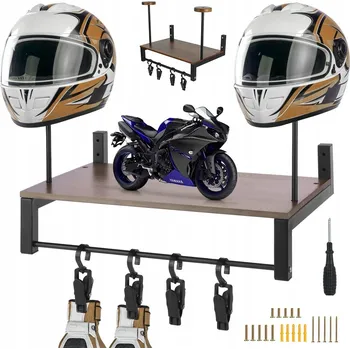 Věšák Nástěnný držák / věšák na helmu a motocyklovou bundu s háčkem na rukavice