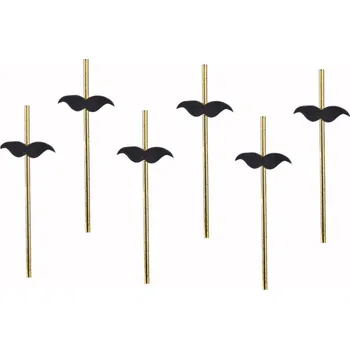 Brčka Papírové brčka zlaté s knírky eko bio 6 Ks