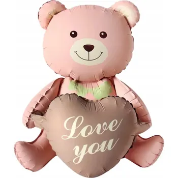 Balónek Velký fóliový balónek ve tvaru béžového MEDVÍDKA SE SRDCEM Love you na Valentýna