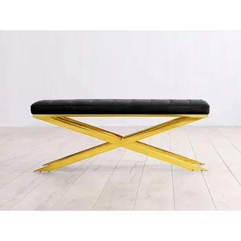 Černá prošívaná lavice s překříženýma nohama 122x42x48 Y1020